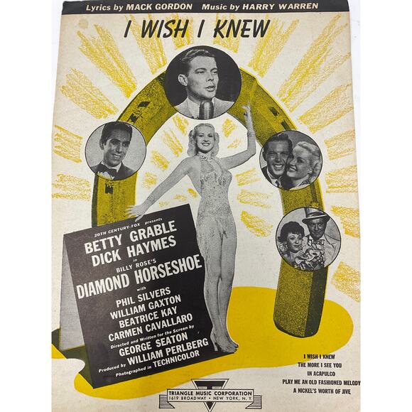 I Wish I Knew Sheet Music 1945 Diamon Horseshoe Mack Gordon Harry Warren - Picture 1 of 5